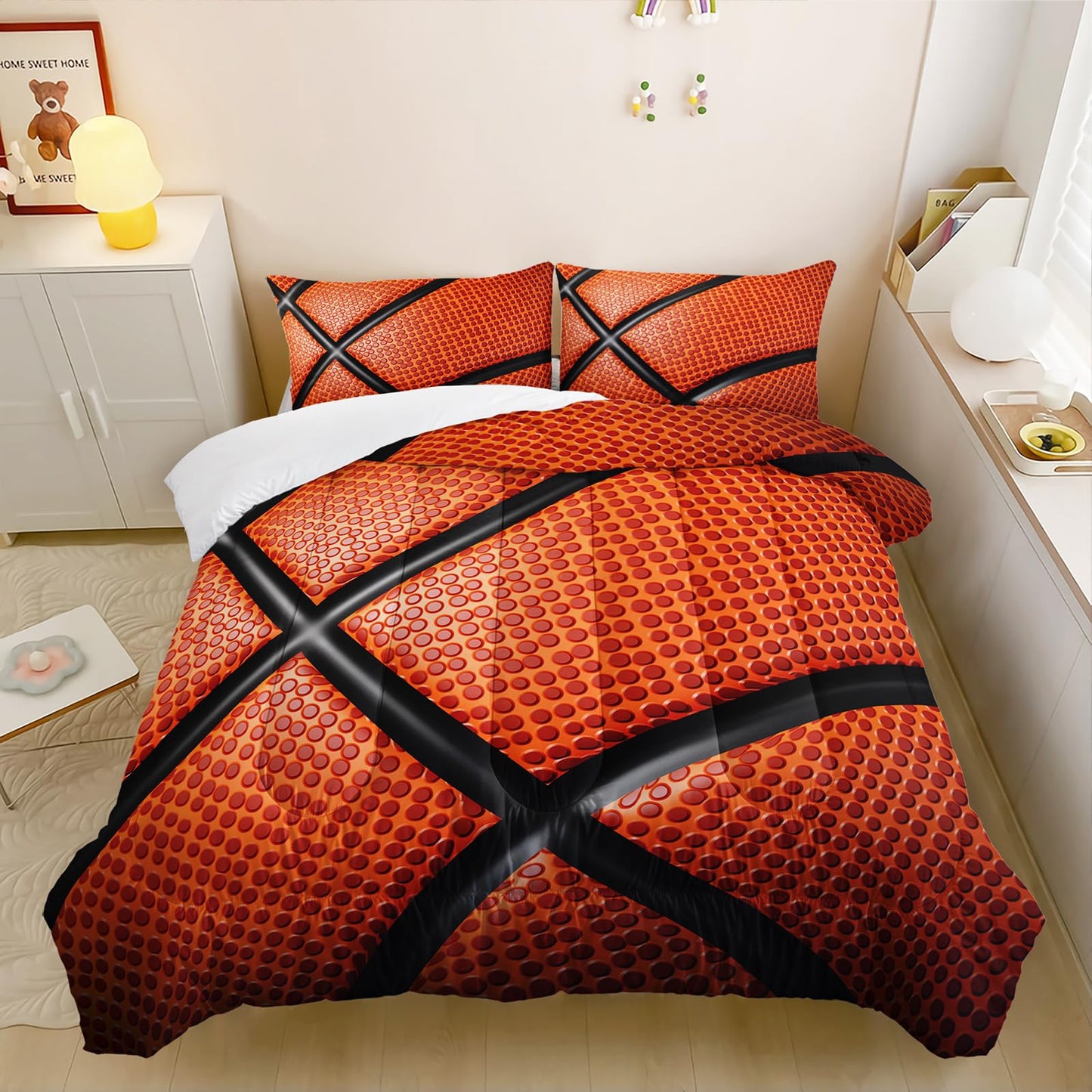 Nttopship Basketball Comforter Set Twin,Basketball Bedding Set for Boys Kids Teens Ultra Soft Microfiber Sports Theme Basketball Bedding Sets with 1 Comforter with 2 Pillowcases