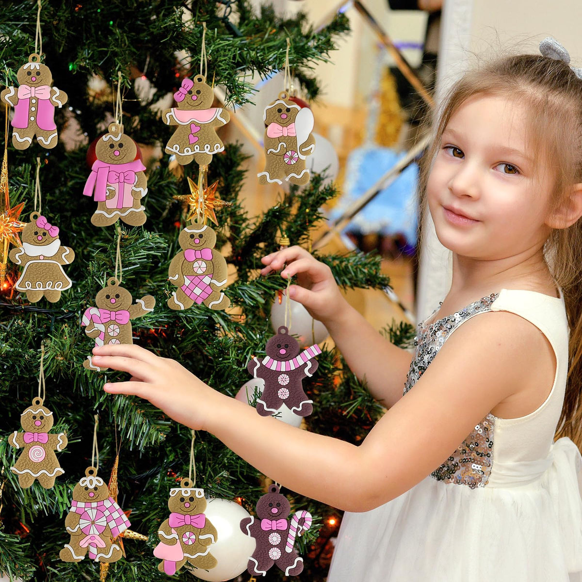 Gingerbread Man Ornaments Christmas Tree Decorations - 12pcs Pink Gingerbread Man Christmas Decorations Hanging Ornaments for Holiday Xmas Tree Home Decor