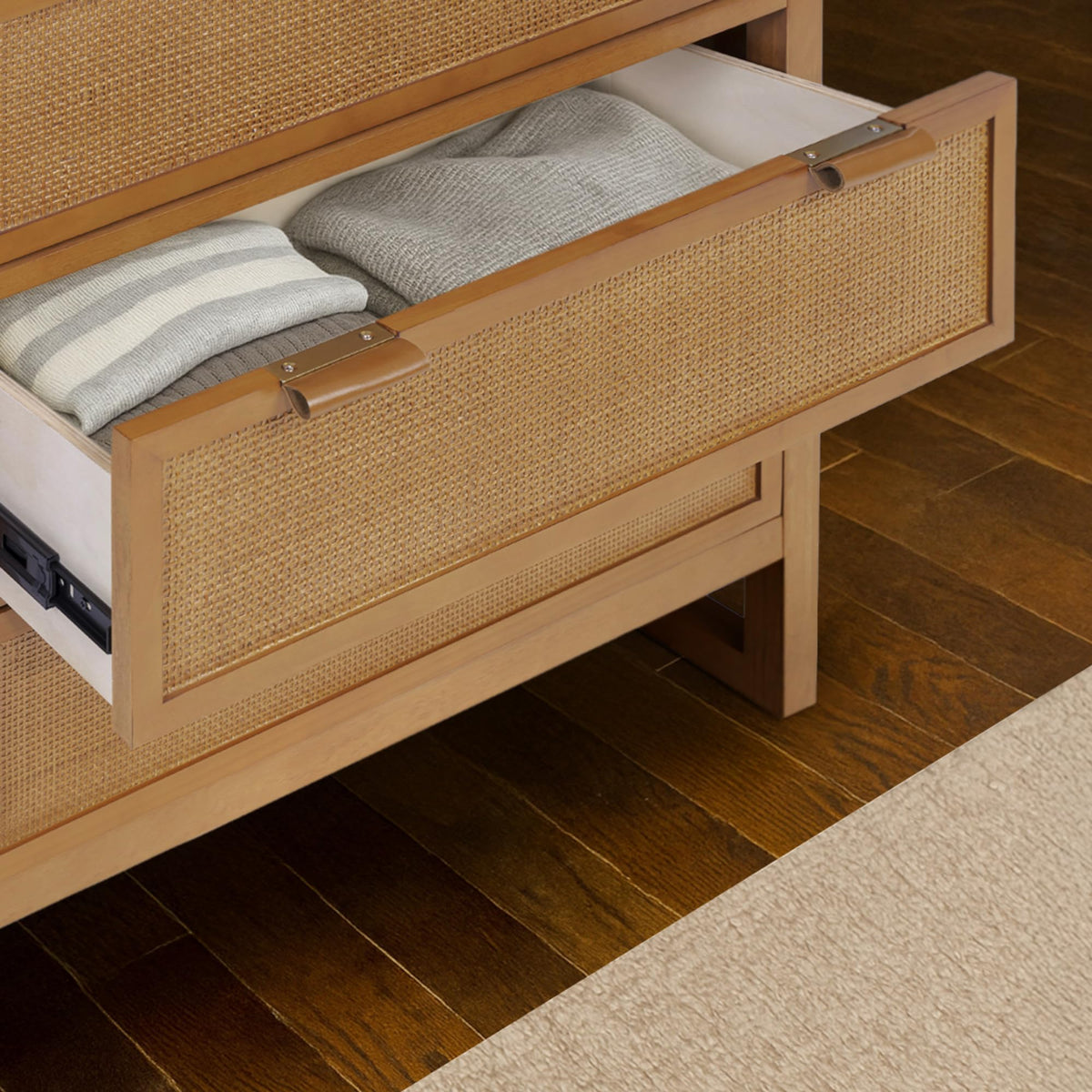 Teamson Home Hatteras 30'' W 3-Drawer Dresser with Rattan Inset Panels, Solid Pine Wood Frame and Acacia Veneer Plus Anti-Tip Kit Included, Coastal Modern Style, Natural Finish