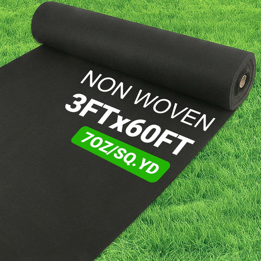 7oz Non Woven Geotextile Fabric with Stakes for French Drains, 3x60FT High Permeability Drainage Fabric Heavy Duty Landscape Fabric for Gravel Grid, Garden, Flower Beds, Weed Control, Erosion Control