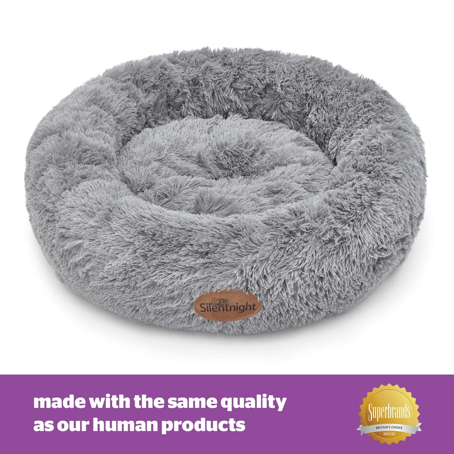 Silentnight Donut Calming Dog Bed – Calming Dog Cat Pet Bed Anxiety Relief Soft Fluffy Doughnut Pillow – Easy Clean Machine Washable Luxury Plush Dog Pillow Basket – 85 cm – Grey