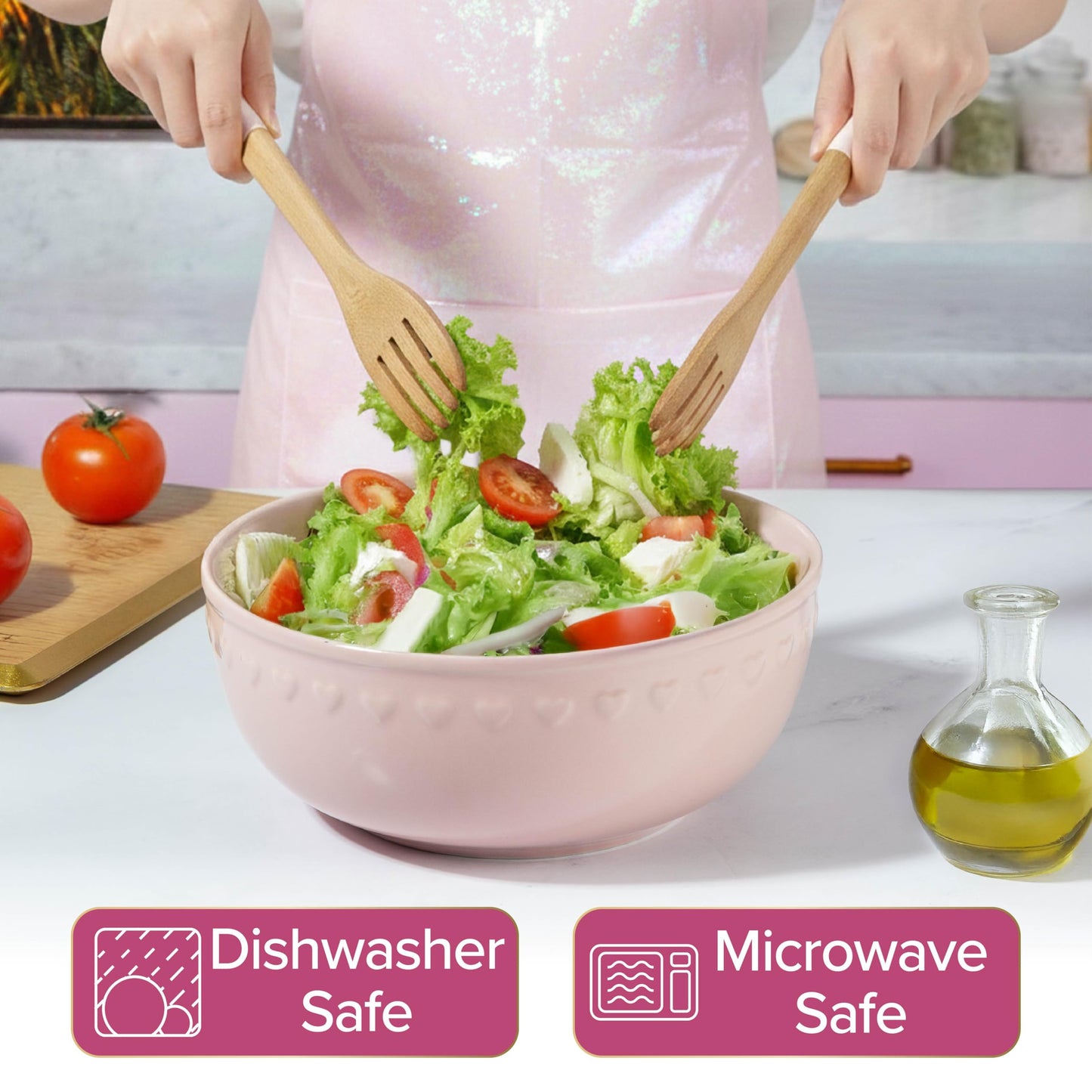 Paris Hilton Ceramic Serving Bowl, Iconic Stoneware with Heart Detailing, Microwave & Dishwasher Safe, 10-Cup Capacity, 9.25 Inch Diameter, Pink