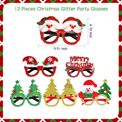 Max Fun 24 Pieces Christmas Glasses Frame and Headbands Set with 24 Cute Designs Exquisite Decoration Accessories for Christmas Parties Holiday Favors and Photo Booth