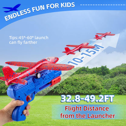 Neoot Toy Airplane, 3 Pack Airplane Launcher Toy 2 Flight Mode Glider LED Foam Glider Plane Outdoor Toys for Kids Ages 3 4 5 6 7 8 9 10 11 12 Year Old Boys Birthday Gift, Educational Flying Kids Toys