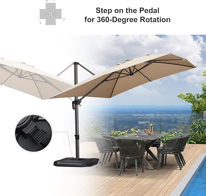 PURPLE LEAF 9'×11.5' Cantilever Patio Umbrella with Base Rectangle Offset Outdoor Umbrella Cover with Zipper for Garden Deck Pool Beige