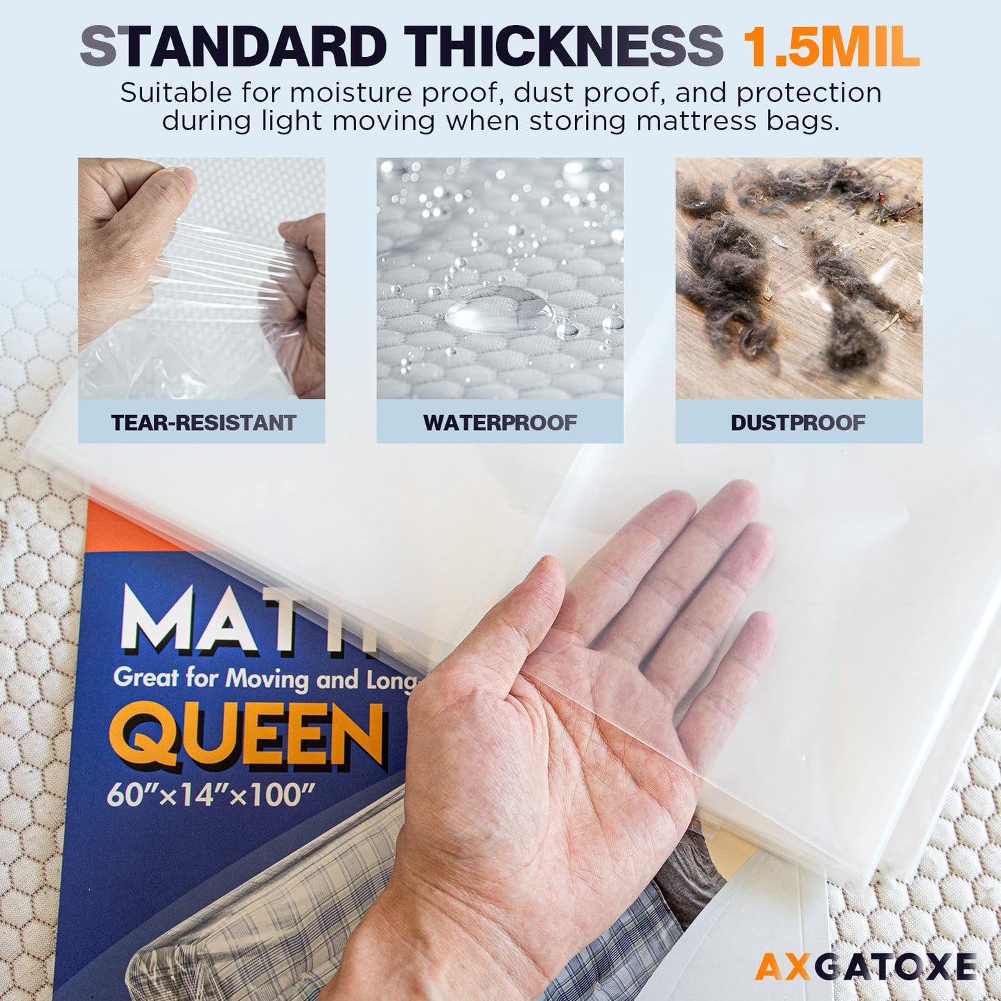 2PCS Plastic Mattress Bag for Moving Storage, Waterproof Mattress Cover, Mattress Protector for Moving Supplies - Queen Size (1.5MIL)