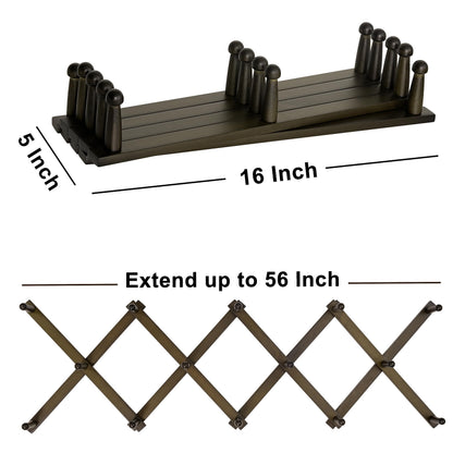 Dseap Accordion Wall Hanger:16'' High Wooden Expandable Coat Rack, Hat Rack for Wall,Accordion Hook for Baseball Caps,Coats,14 Peg Hooks,Dark Walnut