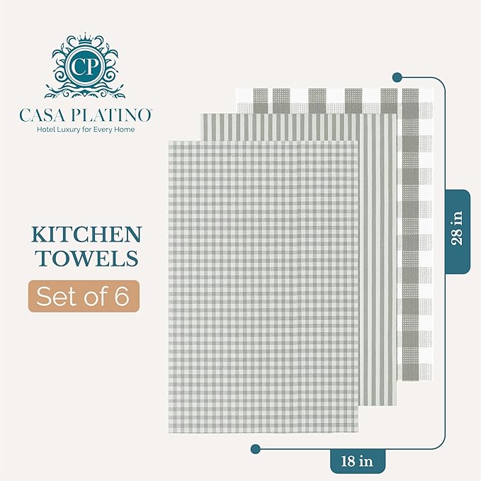 Casa Platino Hand Towels for Kitchen Set of 6 – 100% Cotton 18"x28" Kitchen