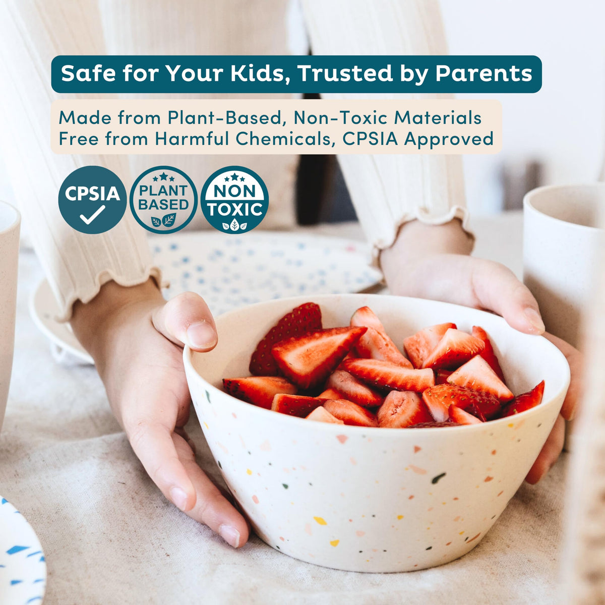 Nook Theory 4 Pack Bamboo Bowls - 22 Oz Reusable Toddler and Kids Bowl, Dishwasher Safe - Not Microwavable Bamboo Dishes (Celebration)