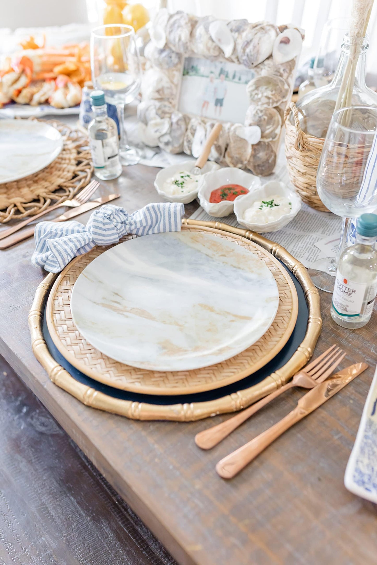 Mud Pie Oyster Shaped Triple Dip and Serving Set, White, 10.25" x 5.5"