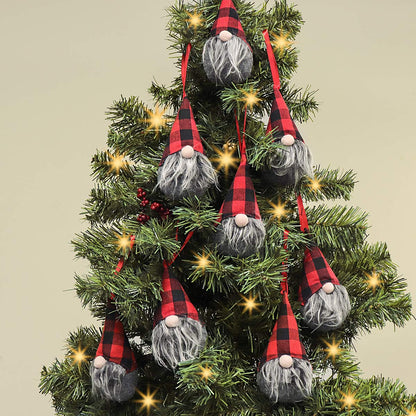 Ivenf 8 Pack 5.5 Inch Handmade Plush Tomte Gnome Hanging Ornaments, Swedish Scandinavian Santa with Buffalo Check Plaid Hat, Christmas Decorations