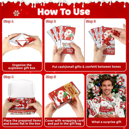 Sereliy Christmas Exploding Money Gift Boxes for Cash, 12 Pack Pop Up Surprise Money Box with Confetti, Merry Christmas Explosion Gift Box for Cash Giving, Fun Holiday Gifts Ideas for Kids Adults