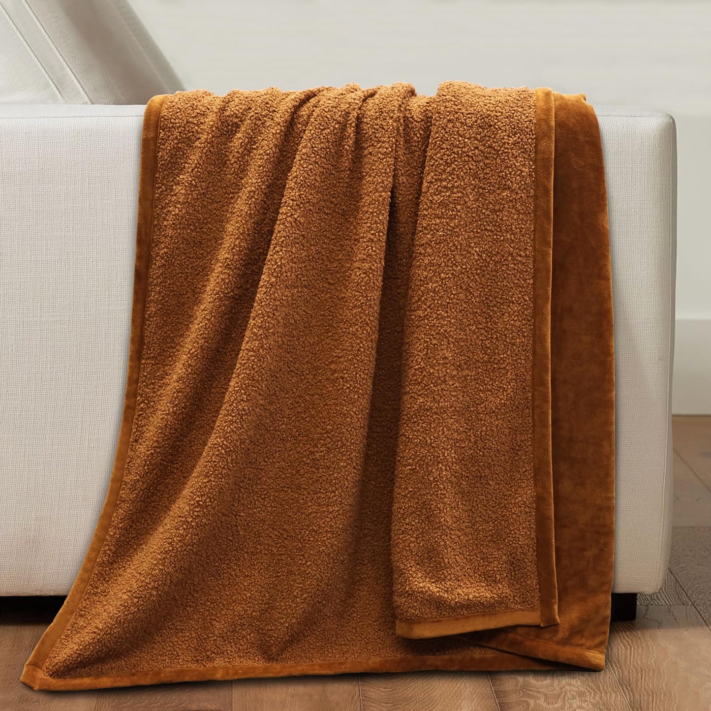VigorSpring Brown Fall Throw Blanket - 50" x 60" Cozy Teddy Faux Fur Blanket Reversible Plush Blankets for Couch Sofa Bed Decor
