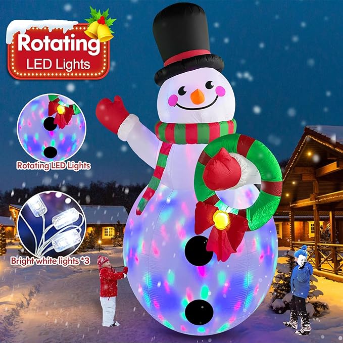 Danxilu 12 FT Giant Christmas Inflatables Snowman Outdoor Decorations Built-in Rotating LED Lights, Huge Inflatable Snow Man Christmas Blow up Yard Decorations for Outside Lawn Holiday Xmas Decor
