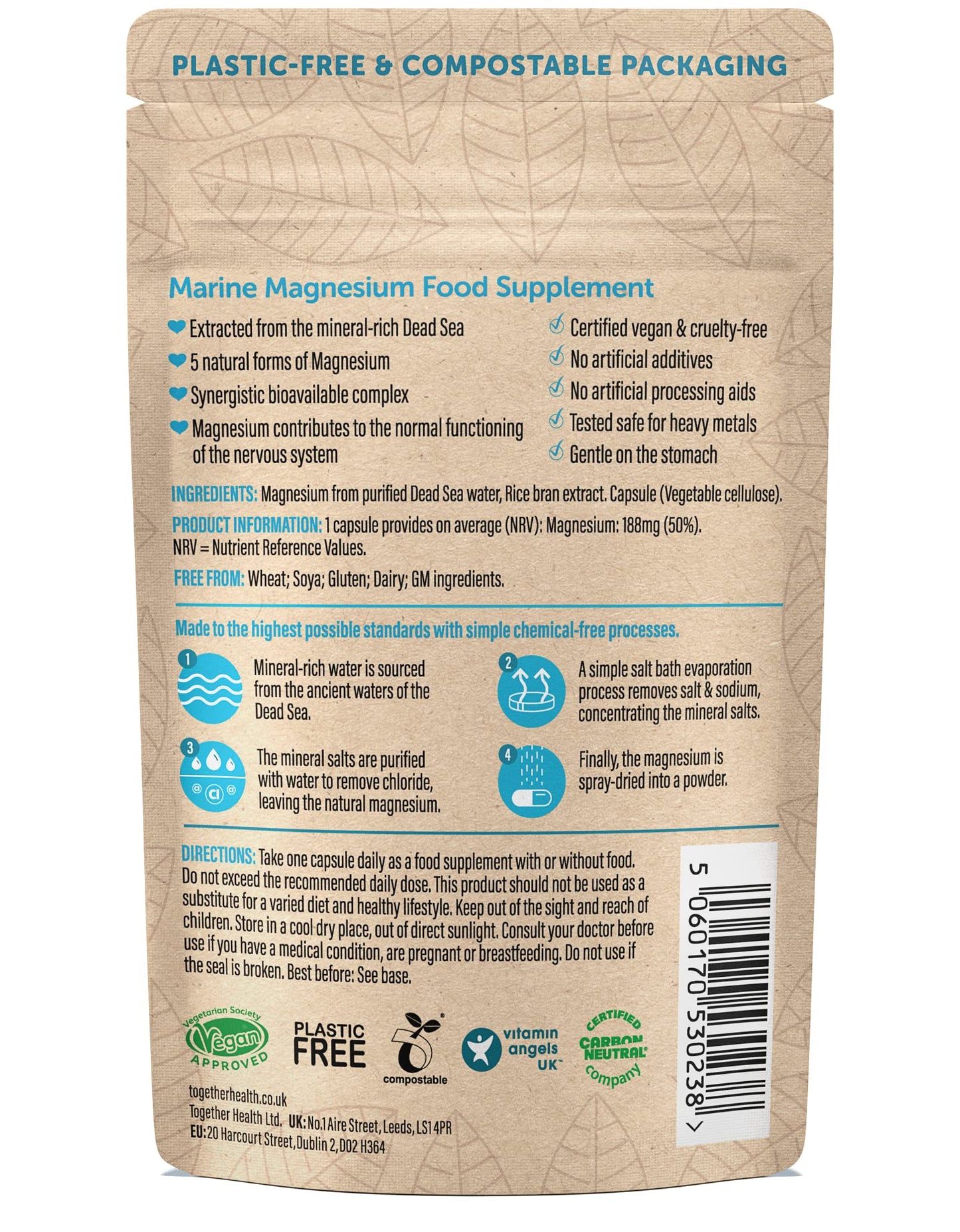 Marine Magnesium – Together Health – from Natural Marine Salts – 5 Natural Forms of Magnesium – Vegan Friendly – Made in The UK – 180 Vegecaps - Pack of 6