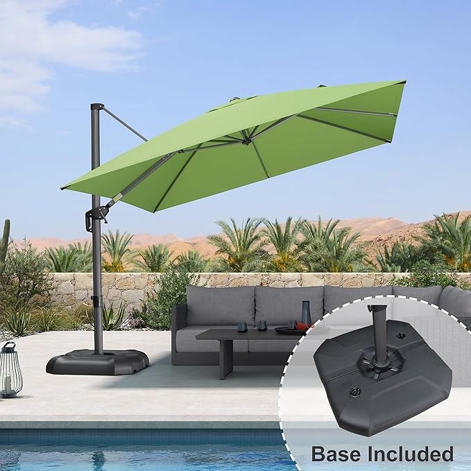 PURPLE LEAF 10 Feet Square Cantilever Umbrella Patio Umbrella with Base Outdoor Umbrella Aluminum Offset with 360-degree Rotation for Garden Deck Pool Patio Apple Green