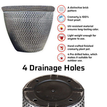 SG Traders 2 X Large Plastic Round Cromarty Plant Pots Flower Pot Planter Garden Decoration Antique Silver 30cm Plant Pot Outdoor Flower Pots Outside Garden Planters Outdoor With Drainage Holes