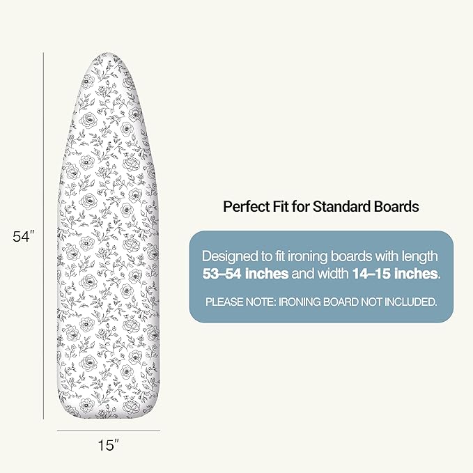 Ironing Board Cover and Pad 15"x54" Extra Thick Natural Cotton, Scorch and