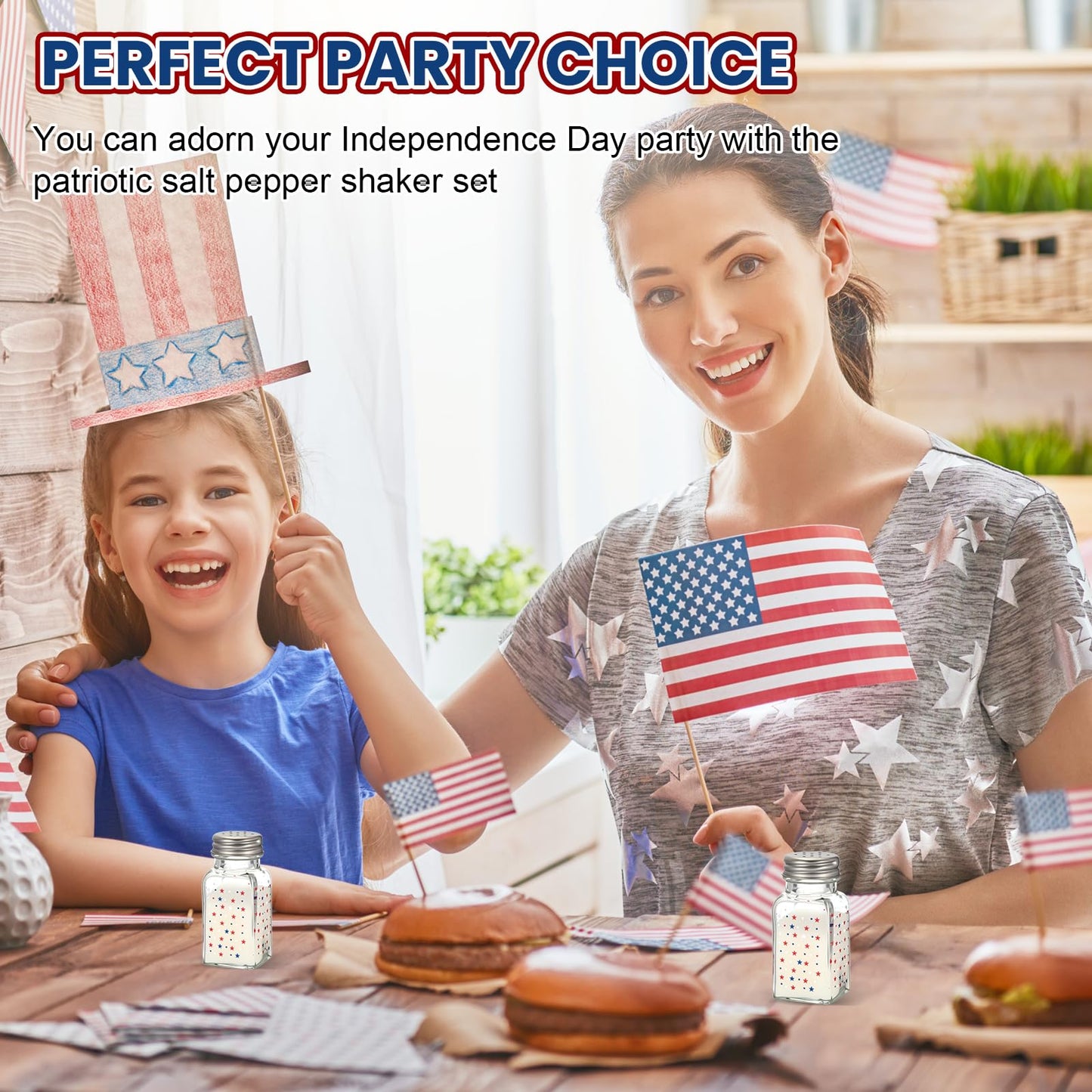 Reallnaive 2 Pcs 4th of July Salt and Pepper Shakers, Patriotic Salt and Pepper Shakers Set Independence Day Red White and Blue Star 250th Anniversary Kitchen Counter and Table Decor