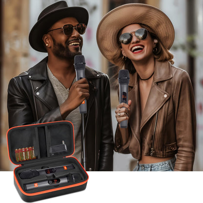 Againmore Wireless Microphone Case Compatible with JBL Wireless Two Microphone System, Handheld Dual Mic Travel Bag for Singing or Karaoke for Receivers, Adapters, AA Batteries-Black(Box Only)