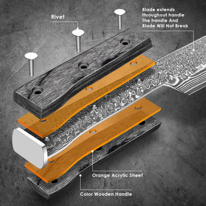 Damascus Chef Knife 8 Inch, Professional Japanese VG10 Damascus Steel Super Sharp Cooking Knife, G10 Ergonomic Color Wooden Handle with Luxury Gift Box