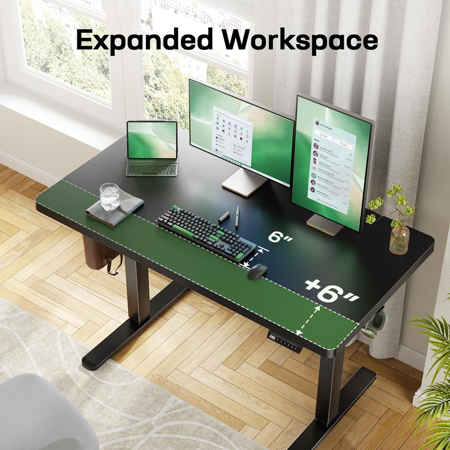 Marsail 55 x 30 Electric Standing Desk with One-Piece Desktop, Sit Stand Desk with Thickened Tabletop, Height Adjustable Stand Up Desk with Cable Management for Home Office(Frame+Desktop, 2 Packages)