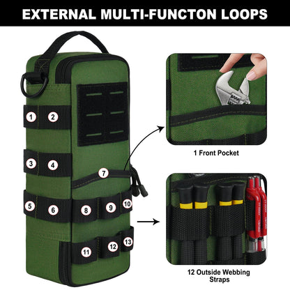 Heavy Duty Small Tool Bags for Men with Carabiner,Tactical Tool Pouch Bag,Portable Utility Tools Storage Organizer Case with Shoulder Strap for EDC,Motorcycle,Camping,Road Trip,Electricians,Green