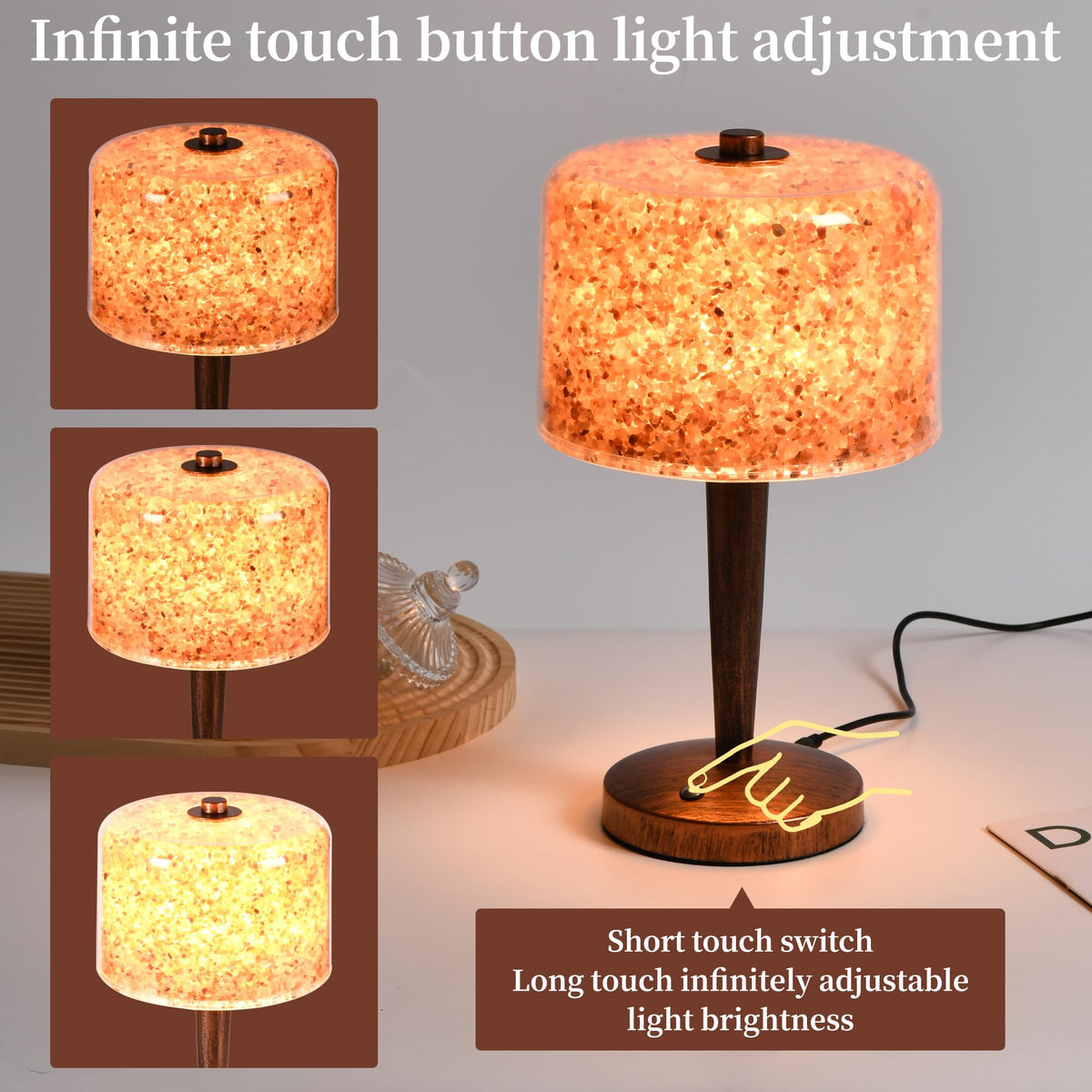 azhongxus Salt lamp with Touch dimmer Control USB Himalayan Salt lamp Natural Rock lamp high Transparency PC lampshade (excluding USB Adapter)