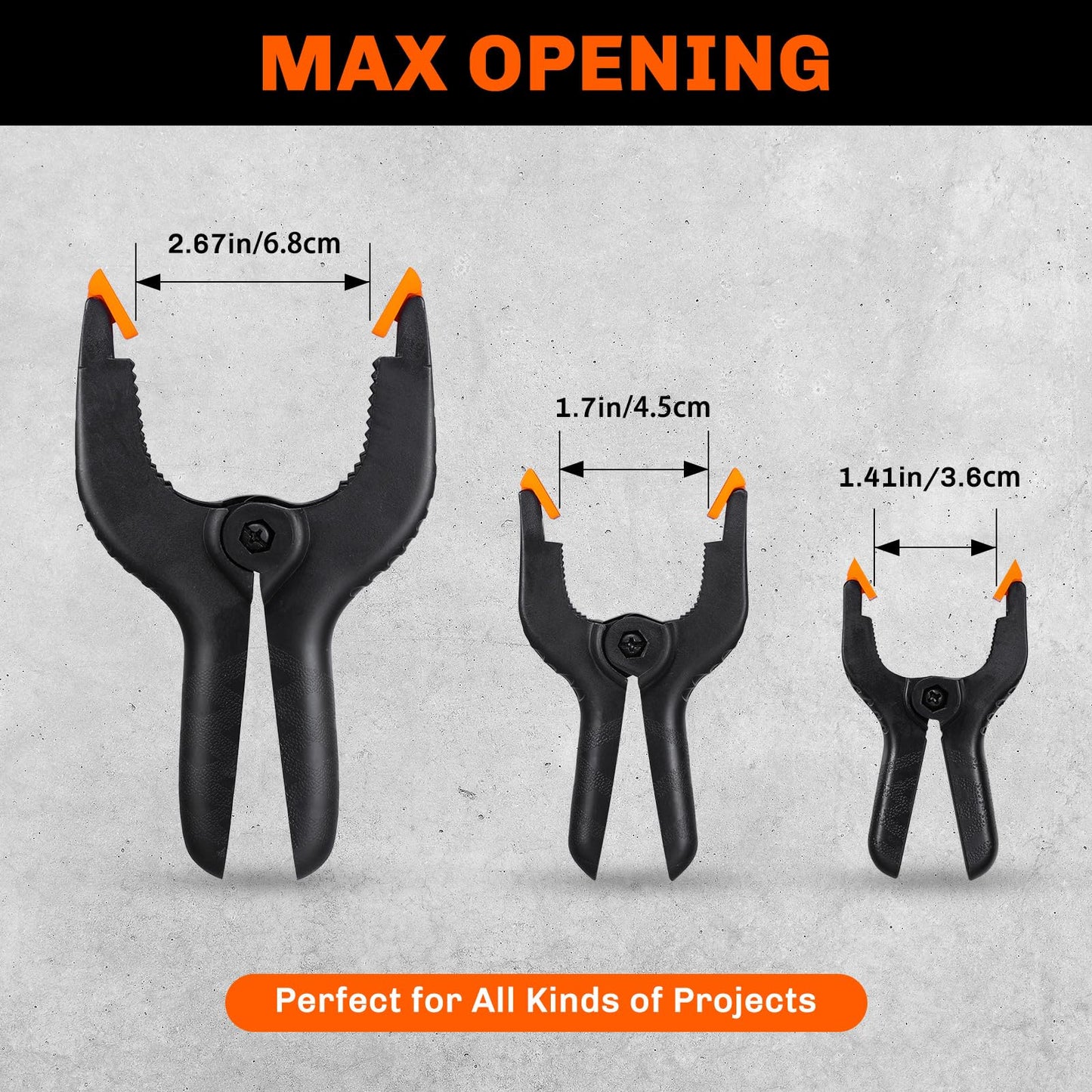 10 Pack Spring Clamps Heavy Duty - Assorted Sizes Spring Clips Plastic 6.5 Inches, 4.5 Inches, 3.5 Inches Set - Backdrop Clips Small Clamps For Crafts Woodworking Background