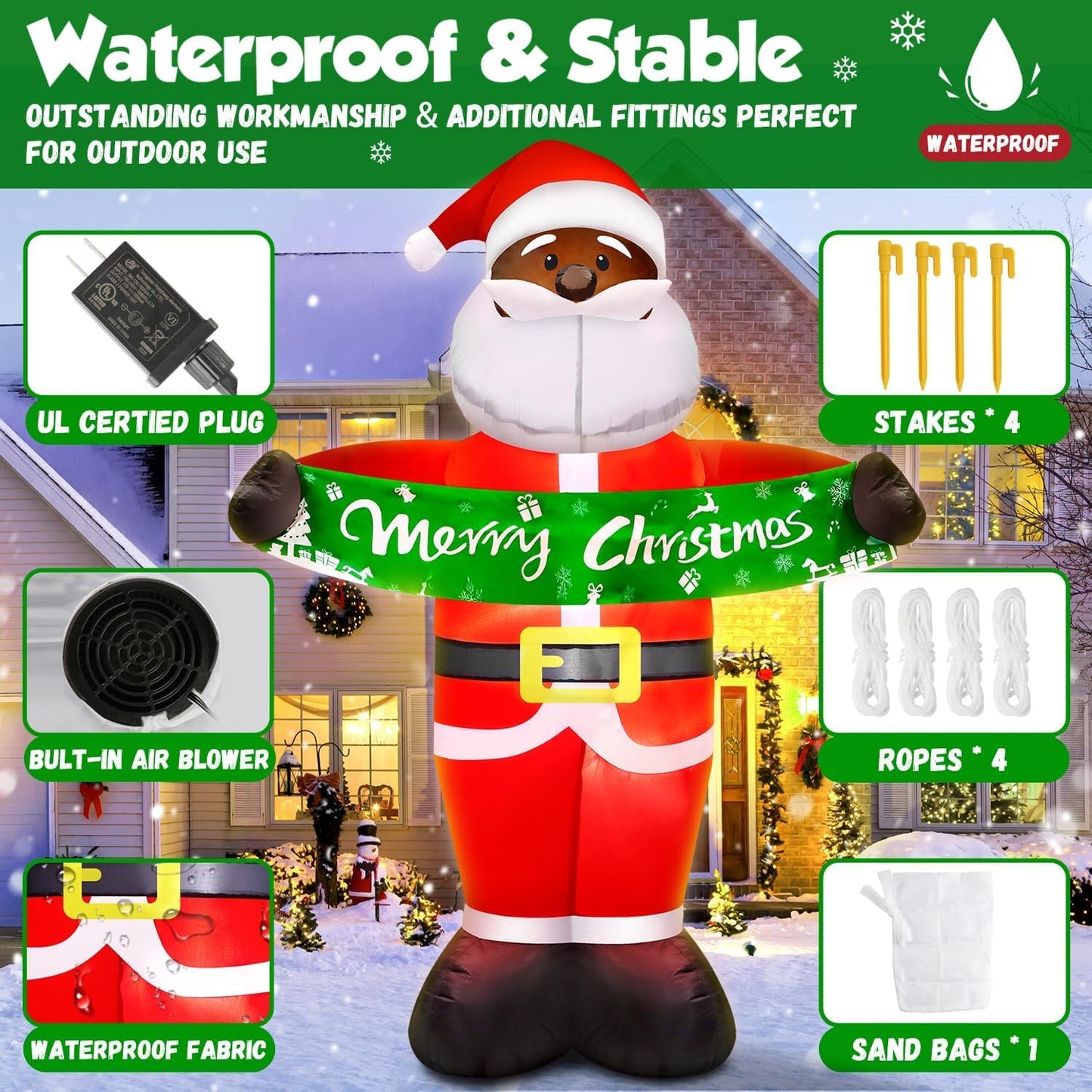 zukakii 7FT Christmas Inflatables Black Santa Claus Inflatable Outdoor Decorations with Built-in LED Light Christmas Blow Up Yard Decorations for Indoor Home Christmas Party Holiday Decor