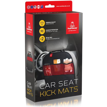 Royal Rascals Car Seat Kick Mats Back Seat Protector (2 Pack) Durable Waterproof Back Seat Organiser for Kids, Car Travel Accessories with Pockets & Storage, Road Trip Essentials, Easy to Install