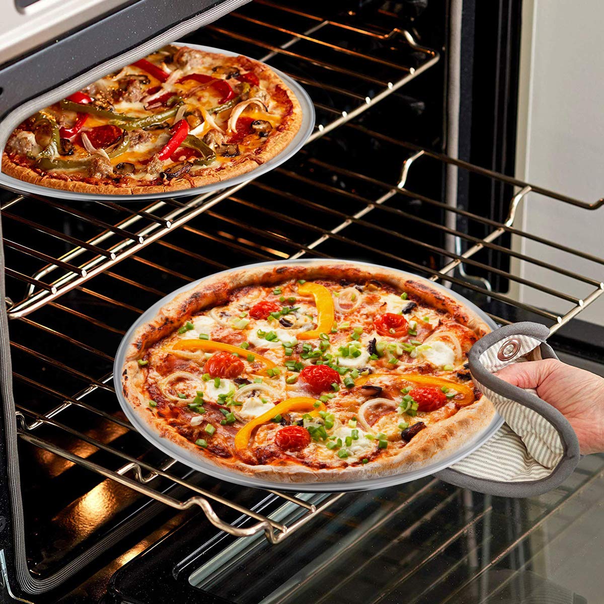 HaWare Pizza Baking Tray Set of 2, 12 inch Stainless Steel Pizza Pan Oven Tray, Round Baking Sheet, Less-Stick, Non Toxic & Healthy, Heavy Duty & Dishwasher Safe