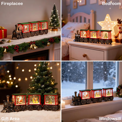 Gorrzai Train Snow Globe Christmas Snow Globe Lantern with Auto 6H Timer and Manual Glitter, Lighted Christmas Decorations Indoor with Santa Claus Reindeer Tree for Home Tabletop, Battery Operated