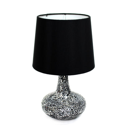 Simple Designs LT3039-BLK 14.17” Contemporary Mosaic Tiled Glass Genie Standard Table Lamp with Matching Fabric Shade for Home Décor, Bedroom, Living Room, Foyer, Office, Black/Silver