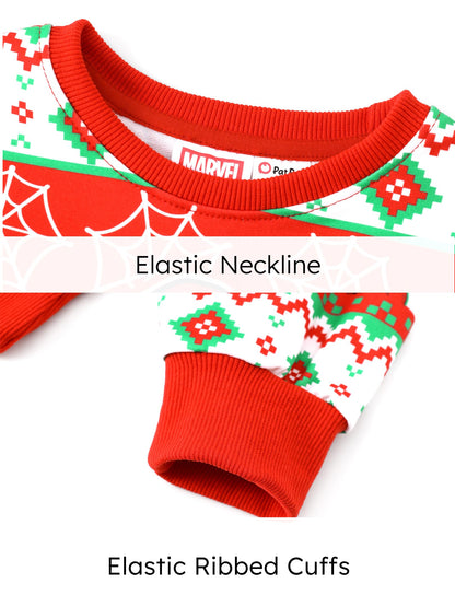 Marvel Family Sweatshirt Tops, Spider-Man Christmas Print Long Sleeve Casual Style Winter Pullover, Holiday Look Women Regular Fit, Red Sizes Medium