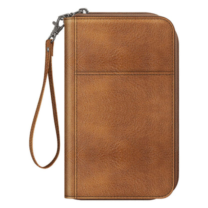 Fintie Passport Holder Travel Wallet for Family, RFID Blocking Travel Document Organizer Clutch Bag for Passports, Business Cards, Credit Cards, Boarding Passes, Brown
