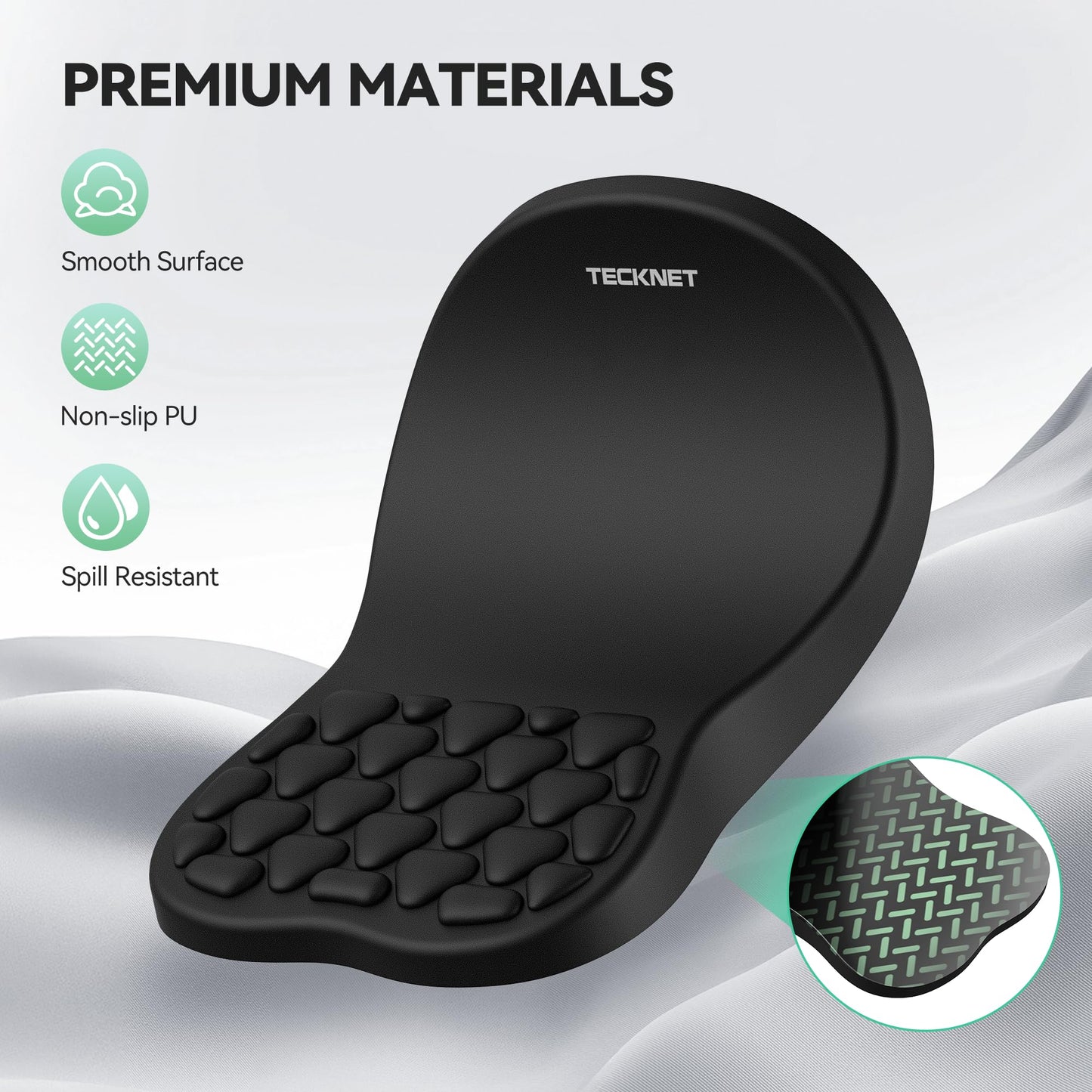 TECKNET Ergonomic Mouse Pad with Wrist Rest, Soft Mousepad with Massage Design, Memory Foam and Non-Slip PU Base for Pain Relief, Gaming Mouse Pad for Desk, Home, Office, 12x8 Inches, Black