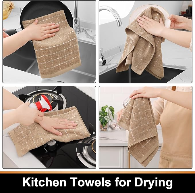 Mordimy 100% Cotton Terrycloth Kitchen Towels and Dishcloths Sets, Soft and