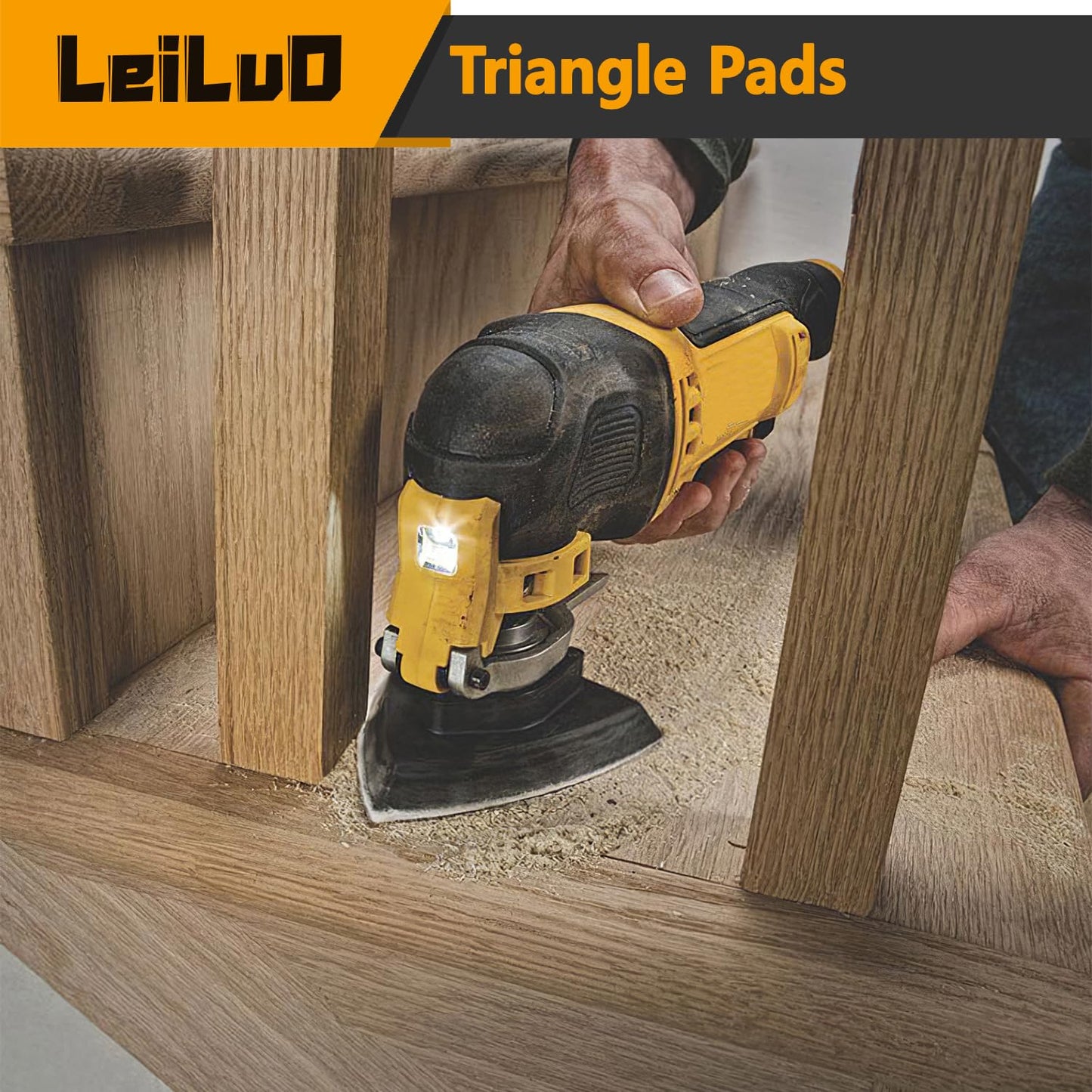 LEILUO 127 Pcs Multi Tool Sanding Pad Kit 2Pcs 3-1/2 Inch Triangle Sanding Pads 2Pcs Fingertip Sand Pad 120Pcs Sandpaper 3Pcs Adapters Compatible with DeWalt Dremel Milwaukee and More