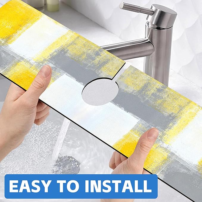Grey and Yellow Abstract Kitchen Sink Splash Guard Mat Absorbent Fast Drying