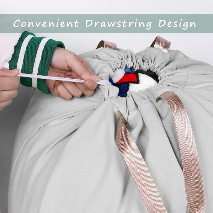 Cotton Canvas Laundry Bag with Handles & Drawstring Straps, Heavy Duty Extra