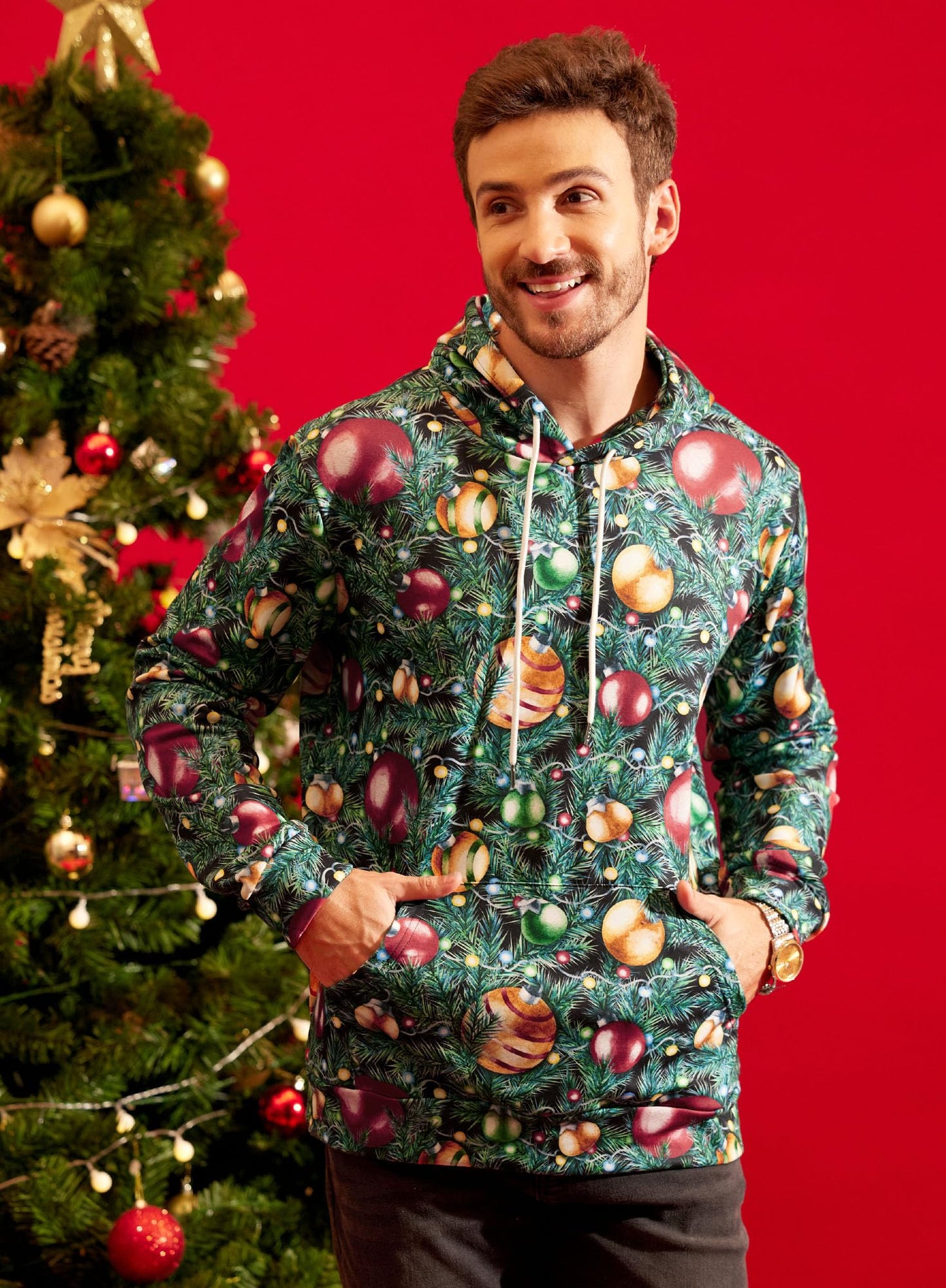 Arvilhill Ugly Christmas Men 3D Printed Funny Hoodies Holiday Pockets Long Sleeve Sweatshirt Xmas Light XL