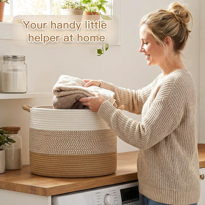 Artfeel 70L Large Cotton Rope Basket, Decorative Woven Blanket Storage for Living Room, Boho Toy Storage & Toy Box for Kids, Versatile Laundry Basket & Nursery Hamper for Blankets(Brown)