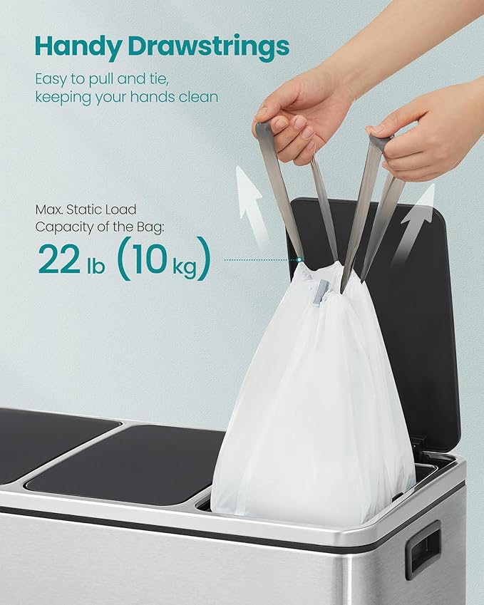 SONGMICS Trash Bags for 13-Gallon Trash Cans, Drawstring Kitchen Garbage Bags