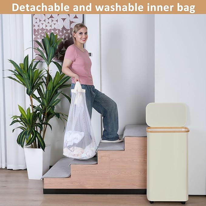 75L Laundry Basket with Wheels, Clothes Hamper