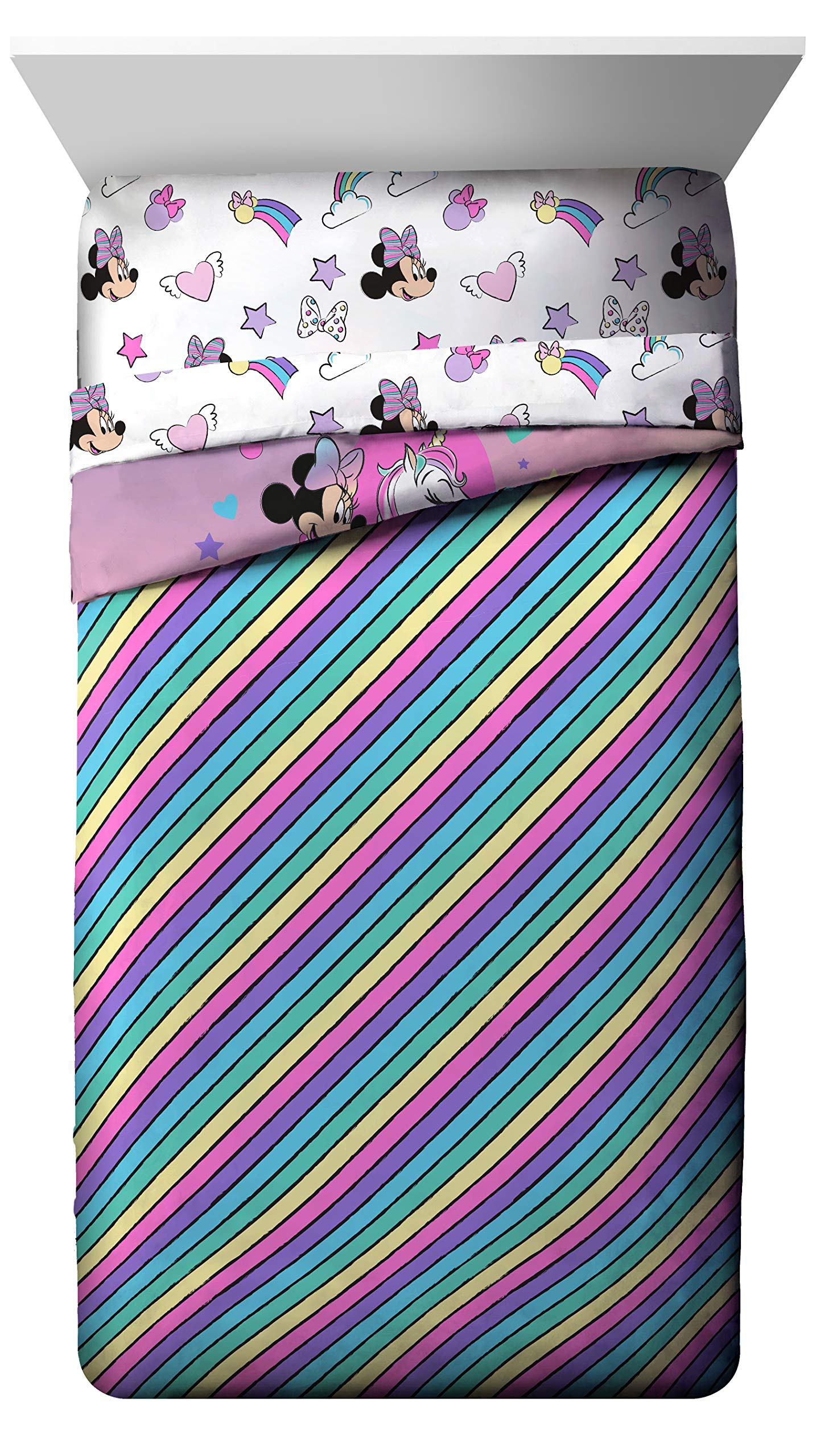 Jay Franco Disney Minnie Mouse Unicorn Dreams 7 Piece Full Bed Set - Includes Reversible Comforter & Sheet Set Bedding - Super Soft Fade Resistant Microfiber - (Official Disney Product)