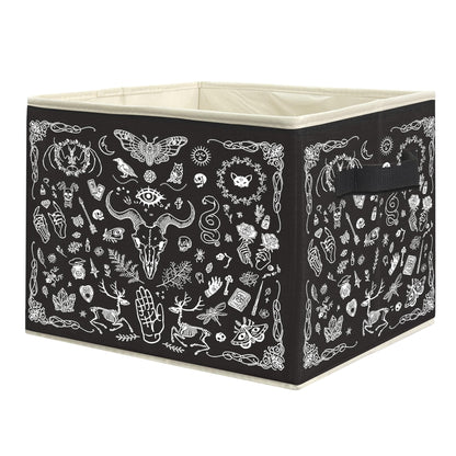 uinwk Halloween Gothic Witchy Storage Bins, Dark Academia Witchcraft Magic Moon Skull Collapsible Storage Box Laundry Basket with Handle for Home Bedroom Bathroom Office Clothes Toys Books