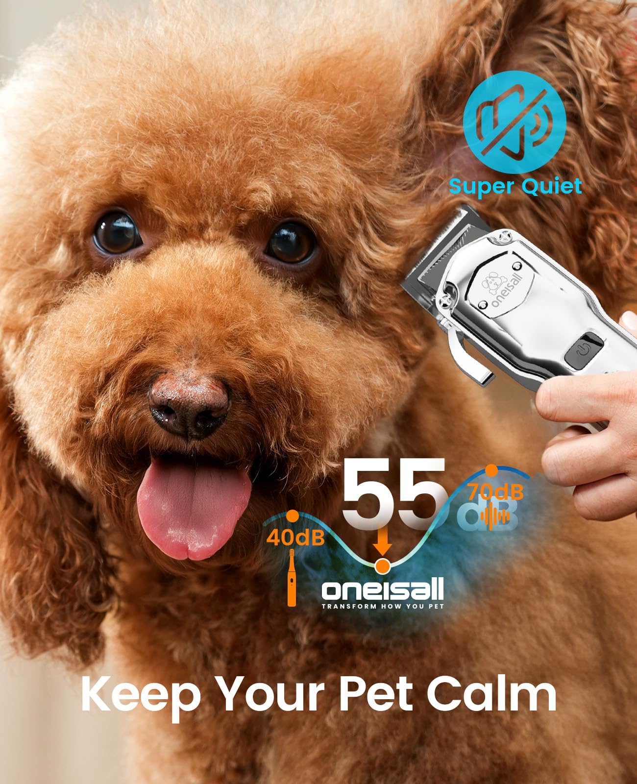 oneisall Cordless Dog Clippers - Rechargeable Grooming Kit with Metal Combs, Low Noise Heavy-Duty for Thick/Curly/Fine/Wavy Hair