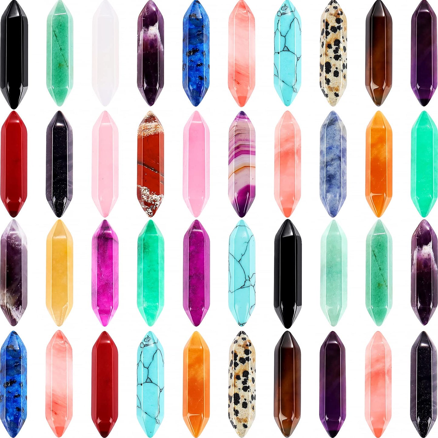 Ecation 40 Pieces Healing Crystal Wands Hexagonal Handmade Amethyst Rose Quartz Chakra Reiki Points Faceted Prism Bars for Meditation Crystal Therapy, 1 Inch-1.4 inch
