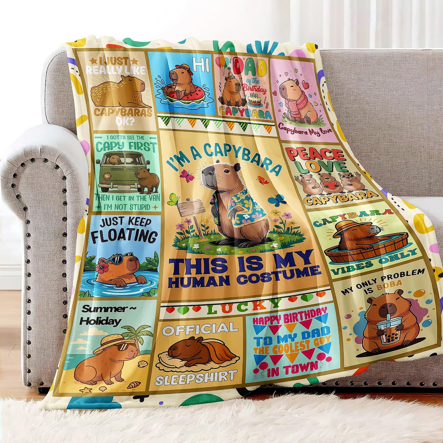 XSMEI Capybara Throw Blanket, Funny Quotes Cartoon Design, Soft Cozy Fleece Blanket for Couch Bed, 40 x 50 Inches